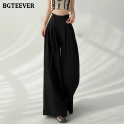 BGTEEVER Stylish Lace-up High Waist Floor-Length Suit Pants Women Spring Summer Loose Pockets Wide Leg Trousers Women