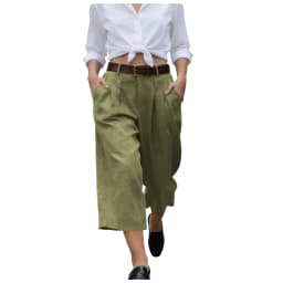 Women's High Waist Pleated Linen Culottes Wide Leg Cropped Trousers With Pockets Casual Office Lady Loose Fit Straight Leg Pants