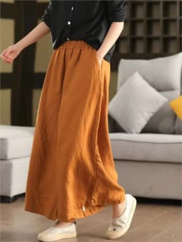 Johnature Women Vintage Linen Wide Leg Pants Elastic Waist Solid Color Trousers 2025 Spring New Loose Casual Female Long Pants
