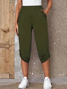 Women's Elastic Waist Crop Sweatpants Loose Fit Casual Summer Capris with Pockets Roll-Up Bottoms S-3XL