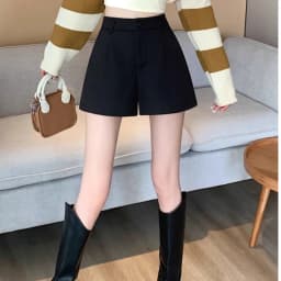 High Waist A-Line Suit Shorts Women's Black Casual Spring Summer Wide Leg American Style Outdoor Hot Pants Polyester Fiber