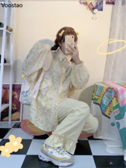 Japanese Lolita Kawaii High Waist Corduroy Pants Women Sweet Ruffles Casual Wide Leg Pants Girly Vintage Loose Cute Trousers