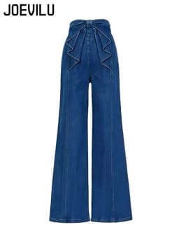 2025 Bow Detail Flare Jeans Women Sexy Retro High Waist Bootcut Pants Slim Fit White Denim Trousers for Girls Korean Y2k Clothes
