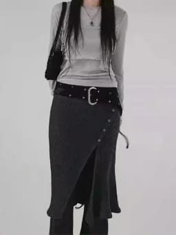2025 Bottoms Women Fashion Street Design Thread Knitted Casual Buckle Split Tie Half body Skirt Pants Two Piece Set Y2k Pants