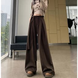 MEXZT Woolen Wide Leg Pants Women Fashion Lace Up Black Baggy Suit Pants Winter Streetwear Korean Casual Straight Trousers New