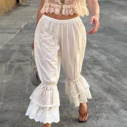 Y2k Retro Lace Trim Texture Lantern Pants Elastic Waist Loose Casual Pants Womens Pettipants Loose Ruffle Pajama Trousers