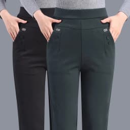 New Autumn Winter Women's Pants Add Velevt Mother Pants Elastic High Waist Casual Women Trousers Loose Straight Black Pants
