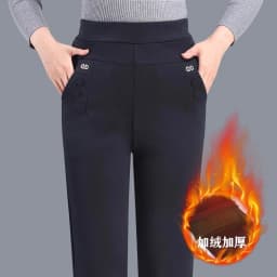 New Autumn Winter Women's Pants Add Velevt Mother Pants Elastic High Waist Casual Women Trousers Loose Straight Black Pants