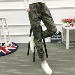 Women's Camouflage Army Green Pants Cotton Sports Jogging Trousers Lace Up Elastic Waist Casual Sweatpants