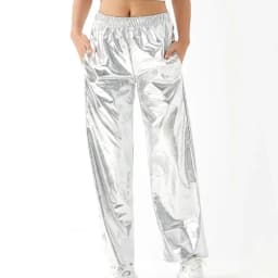 Women Adult Shiny Straight Leg Pants Casual High Waist Metallic Pants Super Long Holographic Pants Disco Bottoms