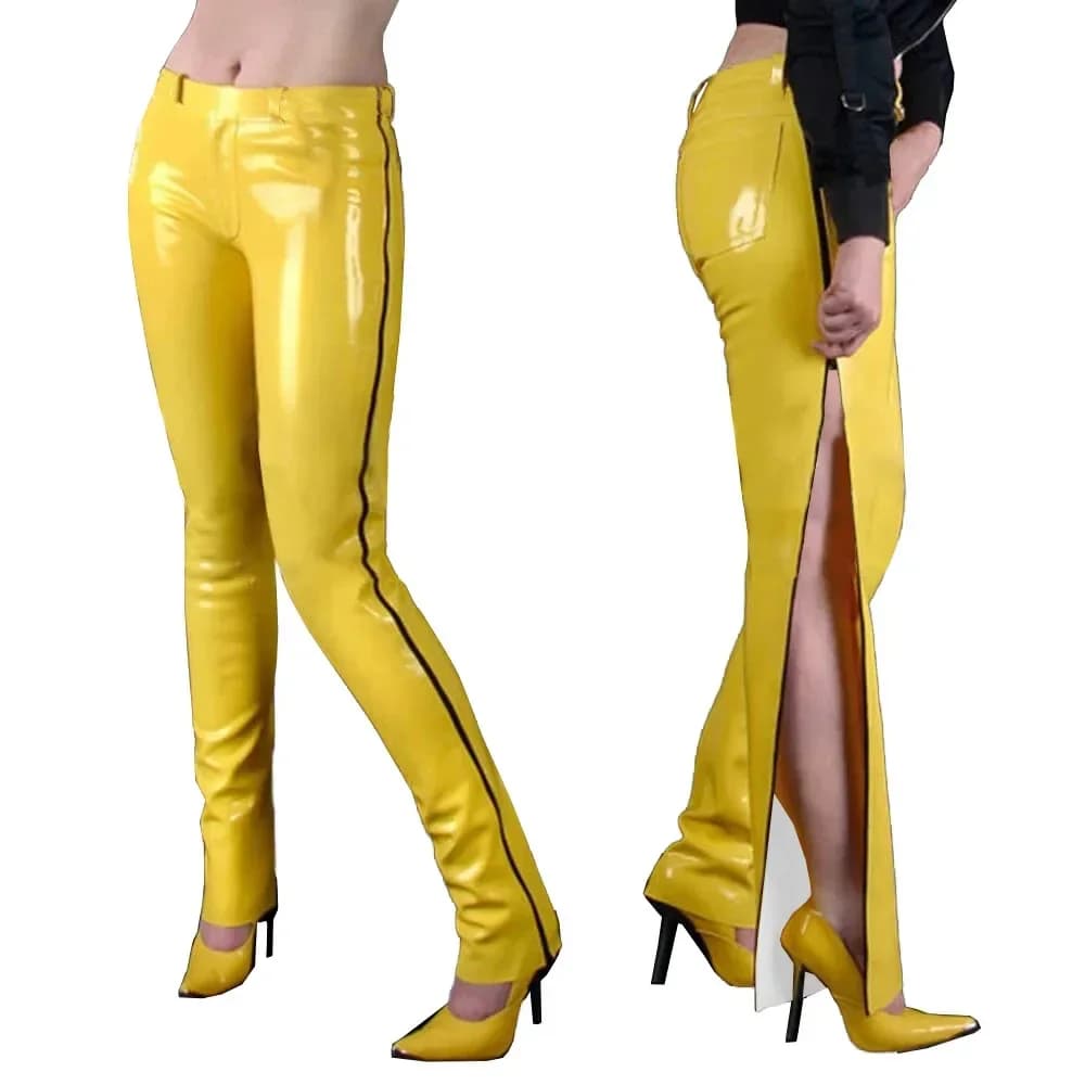 Fashion Glossy PVC Pencil Pants Punk Gothic Glossy Faux Leather Trousers Sexy High Waist Unisex Leggings with Zipper and Pocket