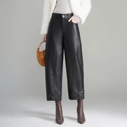 ZUZK Women PU Leather Harem Pants Bent Knife Pants New Style Fashion Autumn Winter Ankle-Length Pants Elegant Leather Trousers