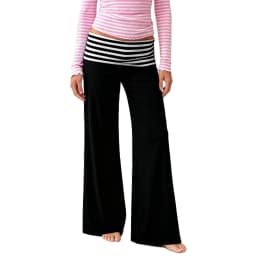 Women Summer y2k Vintage Striped Print Wide Leg Yoga Pants Fold Over Low Waist Casual Slim Loungewear Pants Trousers Streetwear
