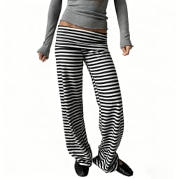 Women Summer y2k Vintage Striped Print Wide Leg Yoga Pants Fold Over Low Waist Casual Slim Loungewear Pants Trousers Streetwear