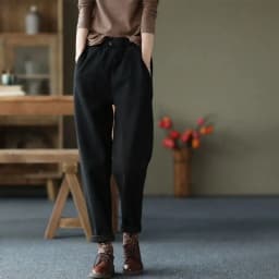 Autumn Winter Warm Cotton Thick Haren Pants For women Elastic waist with plush Casual Pants Solid color Loose Student Trousers