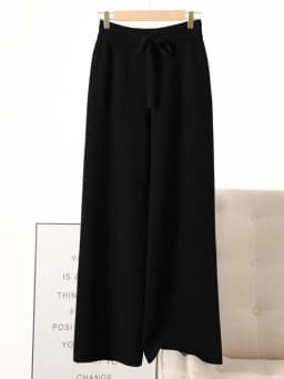 Autumn Winter Women 100% Merino Wool Wide Leg Pants Female Elastic Waist Pants New Casual Soft Warm Knit Fashion Trousers