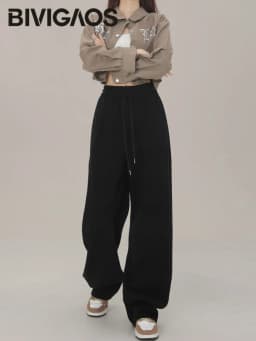 BIVIGAOS New American Style Sports Pants Women Autumn Winter High Waist Straight Wide Leg Pants Cotton Casual Gray Sweatpants