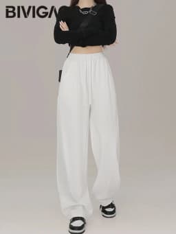 BIVIGAOS New American Style Sports Pants Women Autumn Winter High Waist Straight Wide Leg Pants Cotton Casual Gray Sweatpants