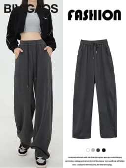 BIVIGAOS New American Style Sports Pants Women Autumn Winter High Waist Straight Wide Leg Pants Cotton Casual Gray Sweatpants