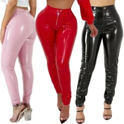 Sexy Women Shiny Latex Long Pants Gothic Leggings Wet Look Slim Ladies Skinny High Waist Faux Leather Pencil Trousers Streetwear