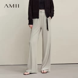Amii Women's Pants 2026 Autumn New Versatile Elastic Waist Loose Wide-leg Pants Knitted Drape Casual Woman Trousers 12611009