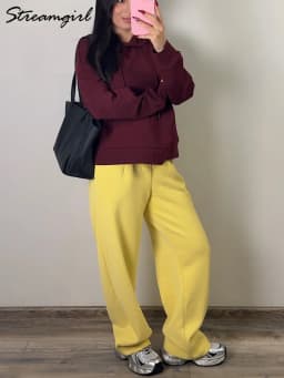 Streamgirl Warm Pants For Women Winter Brown Wide Leg Fleece Sweatpants Women Baggy Sport Winter Thick Velvet Warm Trousers