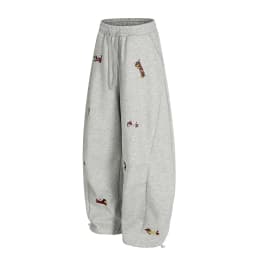 Cartoon Sausage Dog Embroidery Y2k Sweatpants Women American Retro High Waist Wide Leg Pant Streetwear Boyfriend Baggy Pants