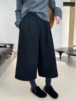 KarSaNy Black Woolen Cropped Pants Women Office Wear Wide Leg Trousers High Waist Gray Straight Leg Pants For Women Winter