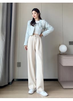 Jielur Winter Thick Loose Casual Female Wide Leg Pants Pure Color Chic Buttons Straight Slim Fashion Women Pants Black Apricot
