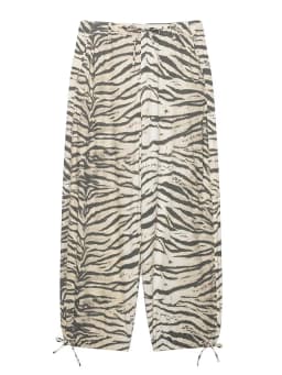 HH 2026 Vintage Women's Animal Print Wide Leg Pants With Drawstring Summer Female Hem Loose Fit Casual Mid Waist Street Trousers