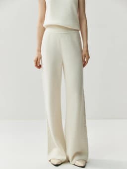 CHICUU Women's 100% Cashmere Pants Wide Leg Pants Autumn Winter Thickness Simple Casual Style Cashmere Knitted Trousers