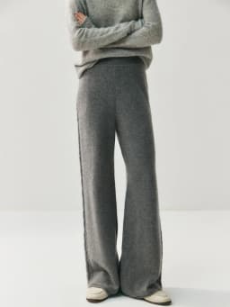 CHICUU Women's 100% Cashmere Pants Wide Leg Pants Autumn Winter Thickness Simple Casual Style Cashmere Knitted Trousers