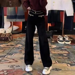 Spring Autumn Simplicity Office Lady Wide Leg Women Fashion CHAIN Solid Color Straight Trend All-match High Waist Casual Pants