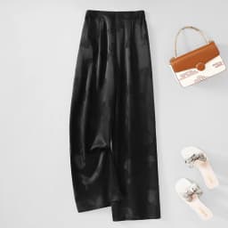 100% Mulberry Silk 19 Momme Jacquard Silk Women Casual Pants Elastic Waist Straight-leg Long Trousers with pockets FF082