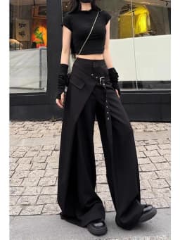 Japanese Y2K Harajuku style hot girl trend false two-piece suits wide leg pants autumn American retro loose floor women's pants