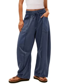 2025 Women's Pants Elastic Waist Drawstring Pocket Fashion High Street Casual Loose Sports Wide Leg Pants
