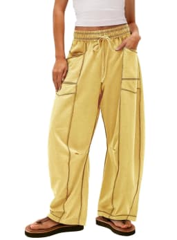 2025 Women's Pants Elastic Waist Drawstring Pocket Fashion High Street Casual Loose Sports Wide Leg Pants