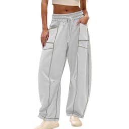 2025 Women's Pants Elastic Waist Drawstring Pocket Fashion High Street Casual Loose Sports Wide Leg Pants