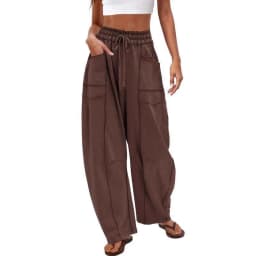 2025 Women's Pants Elastic Waist Drawstring Pocket Fashion High Street Casual Loose Sports Wide Leg Pants