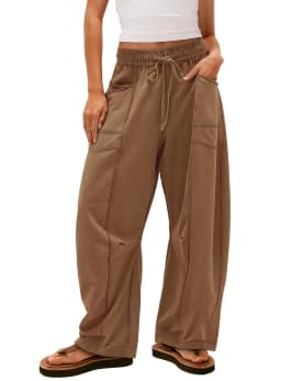 2025 Women's Pants Elastic Waist Drawstring Pocket Fashion High Street Casual Loose Sports Wide Leg Pants