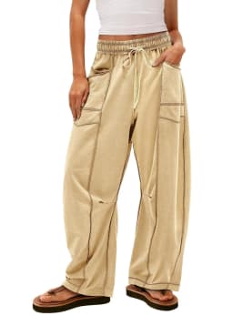 2025 Women's Pants Elastic Waist Drawstring Pocket Fashion High Street Casual Loose Sports Wide Leg Pants