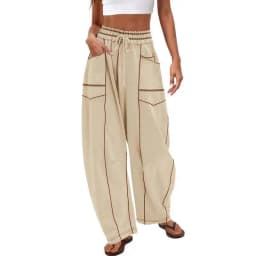 2025 Women's Pants Elastic Waist Drawstring Pocket Fashion High Street Casual Loose Sports Wide Leg Pants