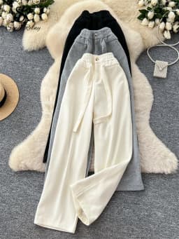 SINGREINY Simple Casual Long Pants Female High Waist Drawstring Pockets Chic Straight Pants Trendy Sports Wide Legs Trousers