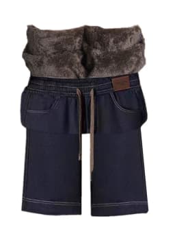 Slim Wide Leg Pants Women's Casual Thickened Fleece Autumn Winter New Style Simulation Denim Pants Straight Cut Trousers