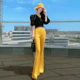 Flare Women's Pants Autumn Slacks Xxl High Quality Cotton Comfortable Stretch New in Y2k Streetwear 90s G Yellow Female Trousers