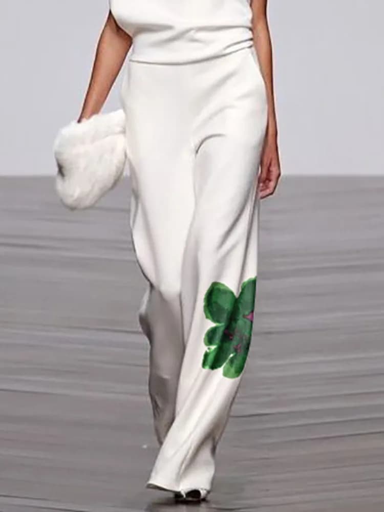 Yeezzi Women Fashion Floral Printed Elastic High Waisted Straight Leg Pants 2025 New Summer Loose Urban Casual Trousers Bottoms