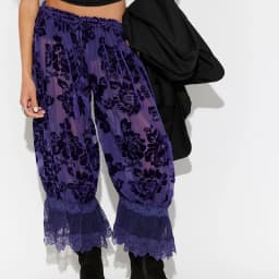 Womens Y2k Long Bloomer Pants Sheer Floral Lace Trim Wide Leg Pettipants Cute Ruffle Capri Pants Pj Bottoms