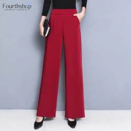 2025 New Elegant Wide Leg Red Pants Women Casual High Waist Elastic Solid Korean OL Fashion Straight Trousers Black Outfits