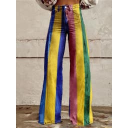 Retro Stripe Flare Pants for Women Sexy High Waist Wide Leg Trousers Fall Fashion Casual & Party Palazzo Pants Daily Wear