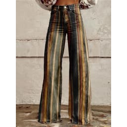 Retro Stripe Flare Pants for Women Sexy High Waist Wide Leg Trousers Fall Fashion Casual & Party Palazzo Pants Daily Wear